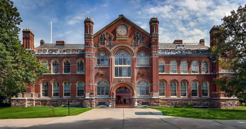 Red brown brick university building